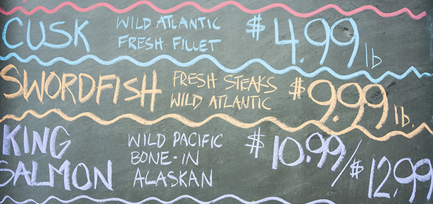 chalkboard showing prices of fish as an example of a real-world scenario