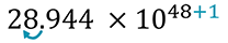 To decrease 28.944 by a power of ten, move the decimal over one place to the left and increase the exponent by one