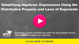 simplifying algebraic expressions using the distributive property and law of exponents