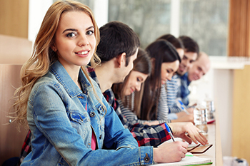 group of students working on a desk