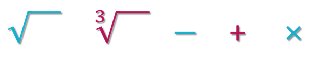 Square root, cube root, subtraction, additonal, and multiplication symbols