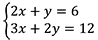 2 x plus y equals 6; 3 x plus 2 y equals 12