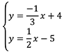 y equals the fraction negative 1 over 3 multipled by x plus 4; y equals the fraction 1 over 2 multipled by x minus 5