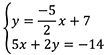 y equals the fraction negative 5 over 2 multiplied by x plus 7; 5 x plus 2 y equals negative 14