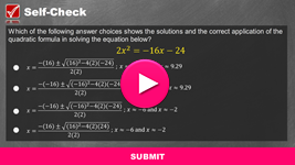 Solving Quadratic Equations by Using the Quadratic Formula Review