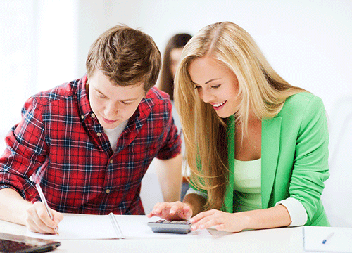 a male and female student working on math problems