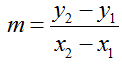 Formula for determining the slope of a line. 