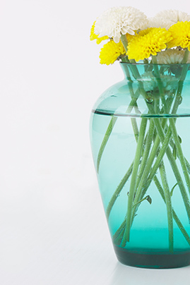 White and yellow carnations in a vase