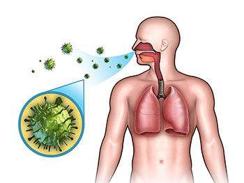 human figure breathing in germs