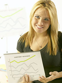 a woman holding a graph