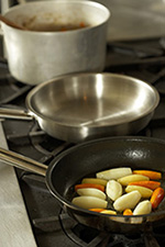 Pans on a stove