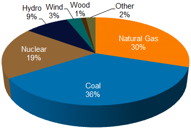 A pie graph showing the estimated electricty generated in the United States