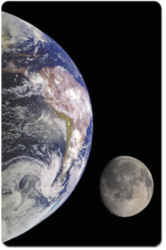 The Moon shown next to the Earth