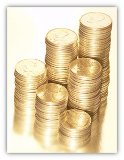 Image of gold coin stacks.