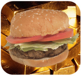 Image of hamburger on gold bullion