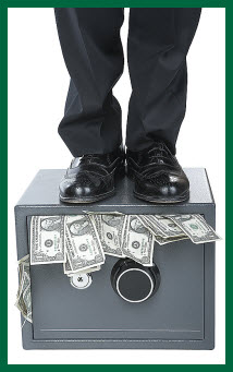 Image of safe with money and feet