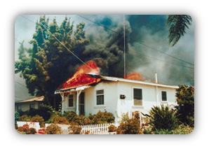 Image of house on fire.