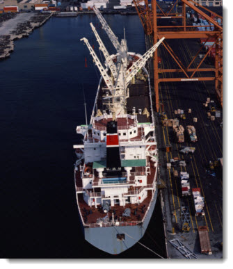 Image of container ship being loaded. 