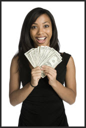 Image of woman holding money.