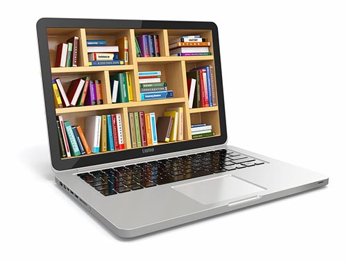 laptop and library graphic