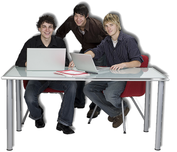 Students at a desk studying