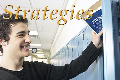 male student putting books in locker "strategies"