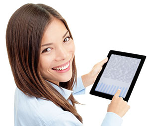 female student holding a tablet