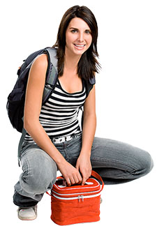 student with lunchbox