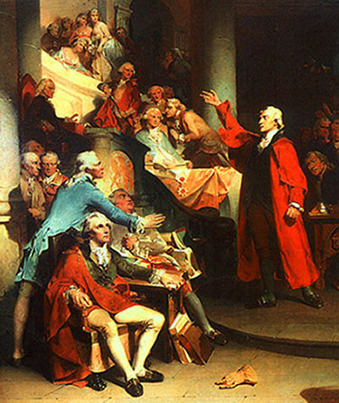 Patrick Henry giving his speech to the Virginia Convention