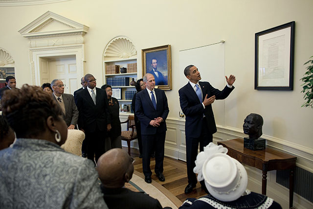 President Obama with the Proclamation of Emancipation