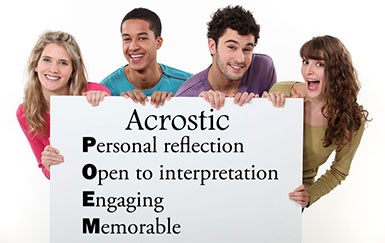 students holding a sign with an acrostic poem