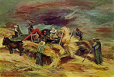 men harvesting grain