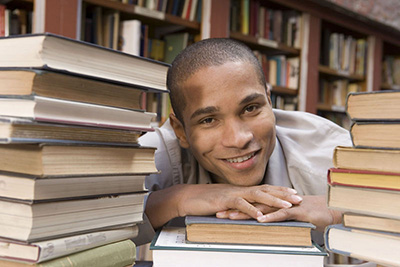 student with books