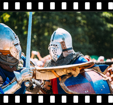 Knights fighting on a strip of film