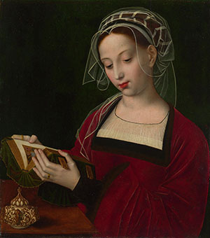 Renaissance painting of a woman reading a book