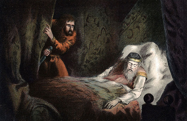 scene of Macbeth holding a dagger