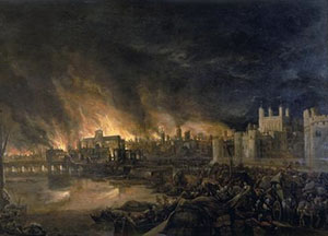 A painting depicting the Great Fire of London