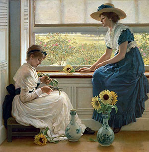 Victorian ladies making bouquets