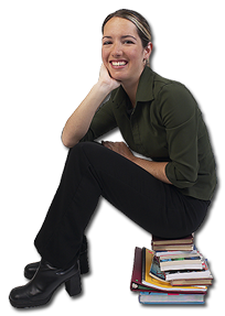 girl sitting on books