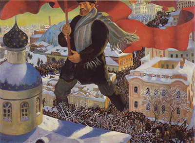 The 1920 painting Bolshevik by Boris Kustodiev is another work of art that addresses the impact of the Russian Revolution