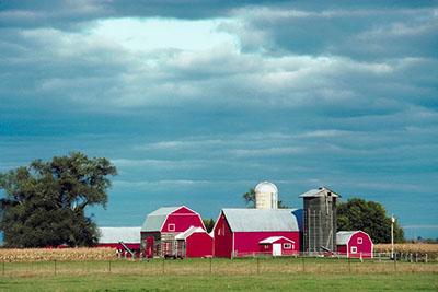 A farm with a barn