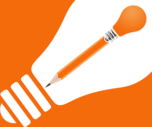 orange lightbulb with pencil