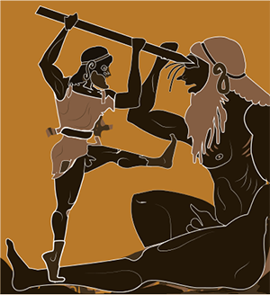 Odysseus stabbing the eye of the cyclops