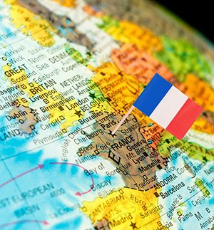 A globe with the French flag