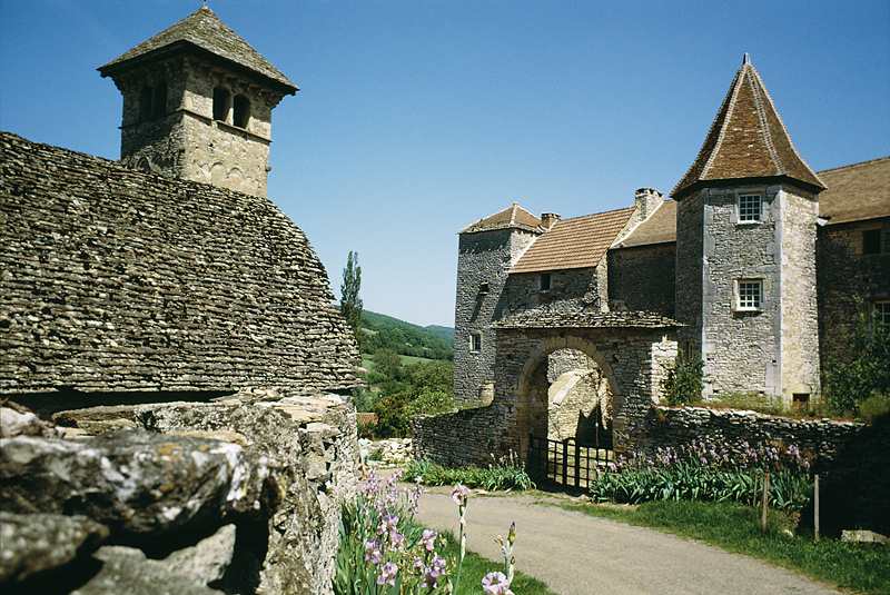 Rustic stone buildings in a French village