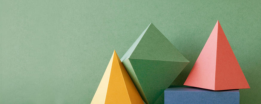 Three-dimensional shapes with a green background