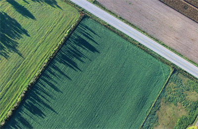 aerial view of roads and fields