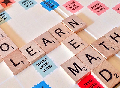 word game with words "learn" and "math"