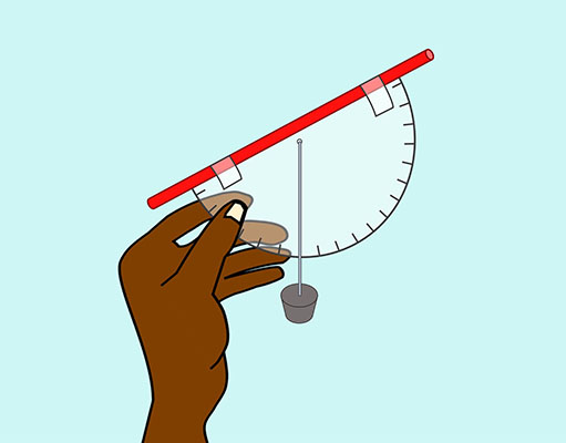 hand holding a homemade clinometer