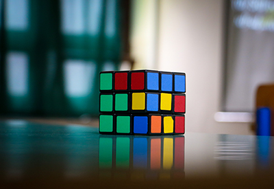 A rubic cube on a table